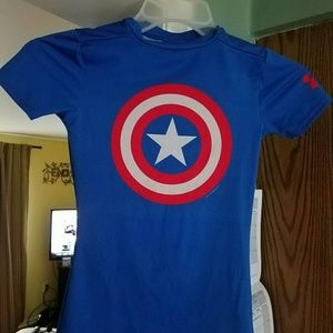 UA youth small heat gear, Captain America
